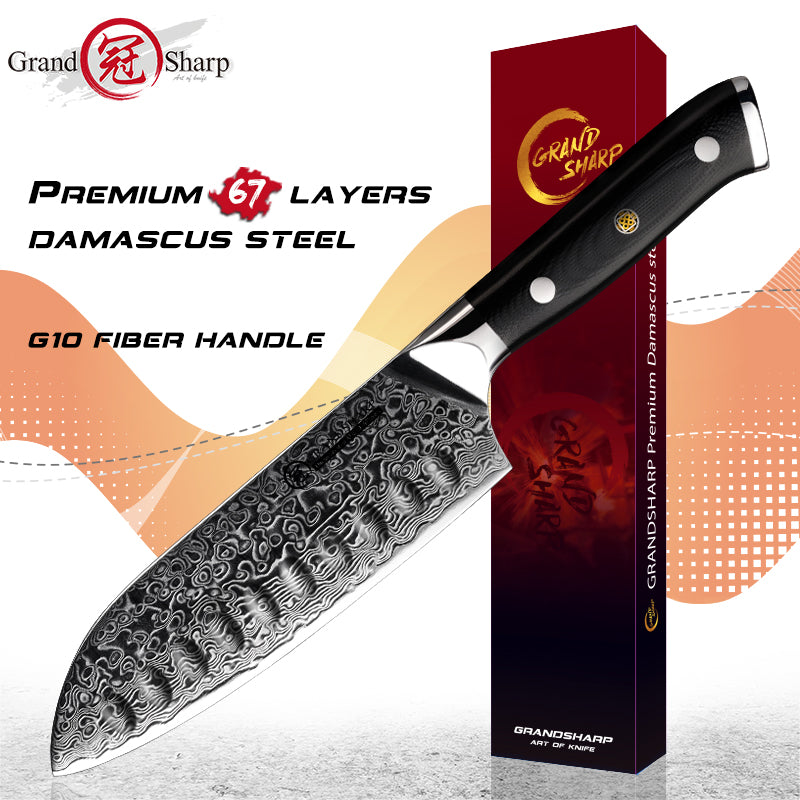 Grandsharp Damascus Knife Set 67 Layers AUS-10 Japanese Damascus Steel Chef Cleaver Boning Kiritsuke Santoku Kitchen Knives