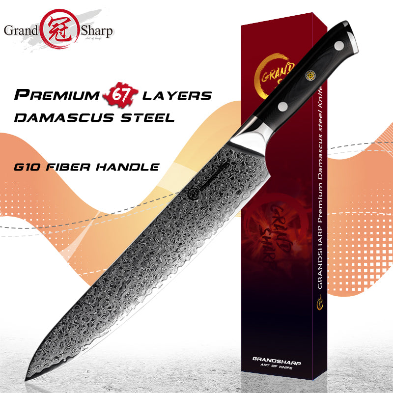 Grandsharp Damascus Knife Set 67 Layers AUS-10 Japanese Damascus Steel Chef Cleaver Boning Kiritsuke Santoku Kitchen Knives