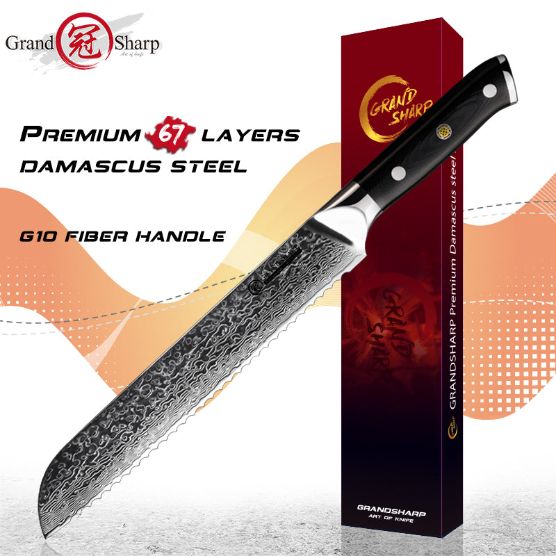 Grandsharp Damascus Knife Set 67 Layers AUS-10 Japanese Damascus Steel Chef Cleaver Boning Kiritsuke Santoku Kitchen Knives