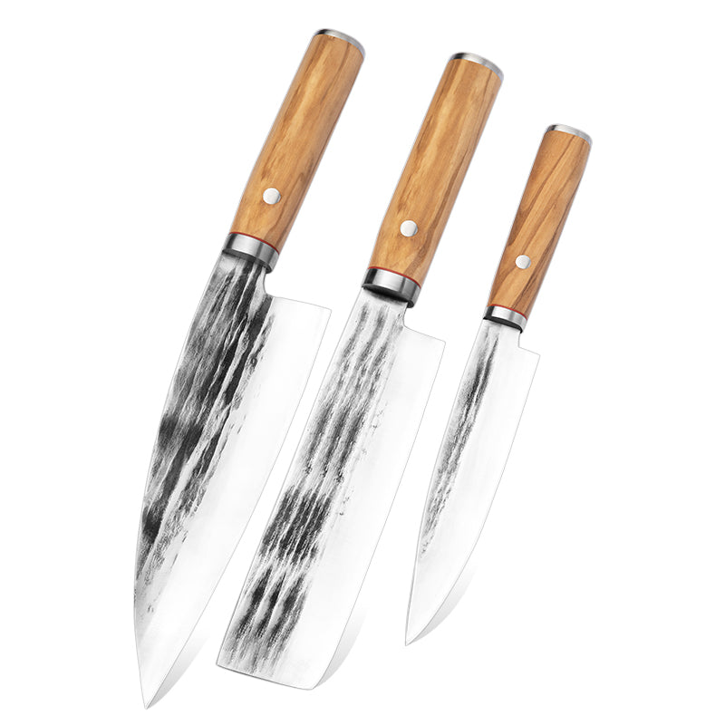 Carbon Steel Kitchen Chef Knife with Color Wood Handle - Welcome