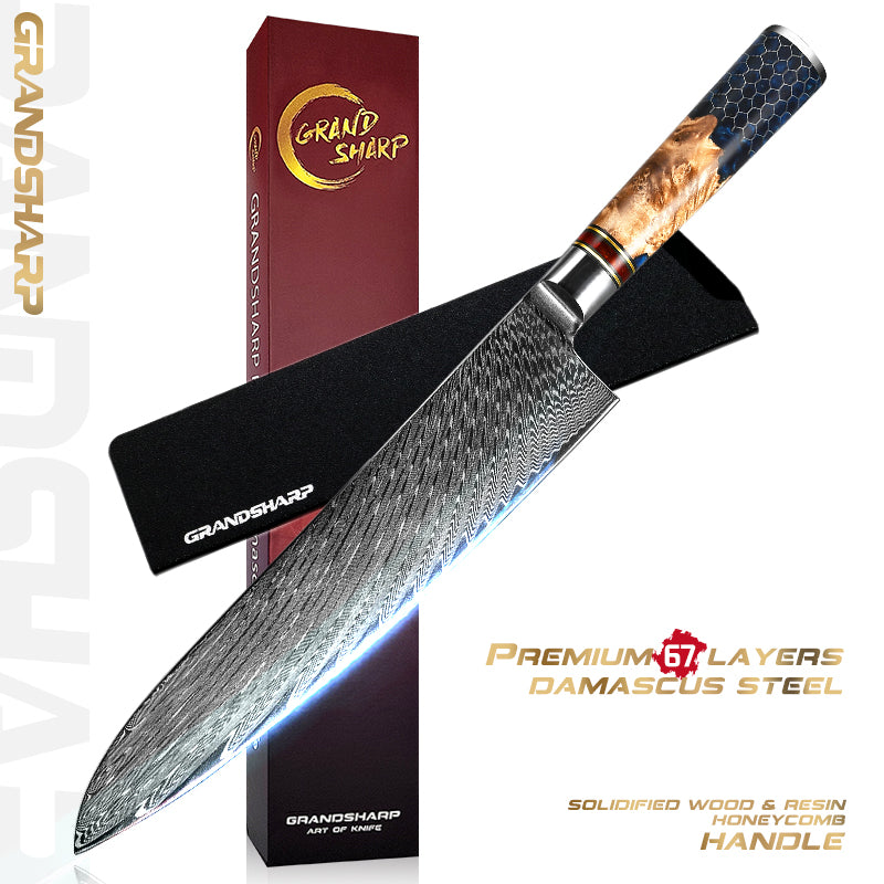 Damascus Kitchen Knives AUS- 10 Japanese Chef Knife Cleaver Paring Bread Utility Knife Cooking Tool with Gift Box