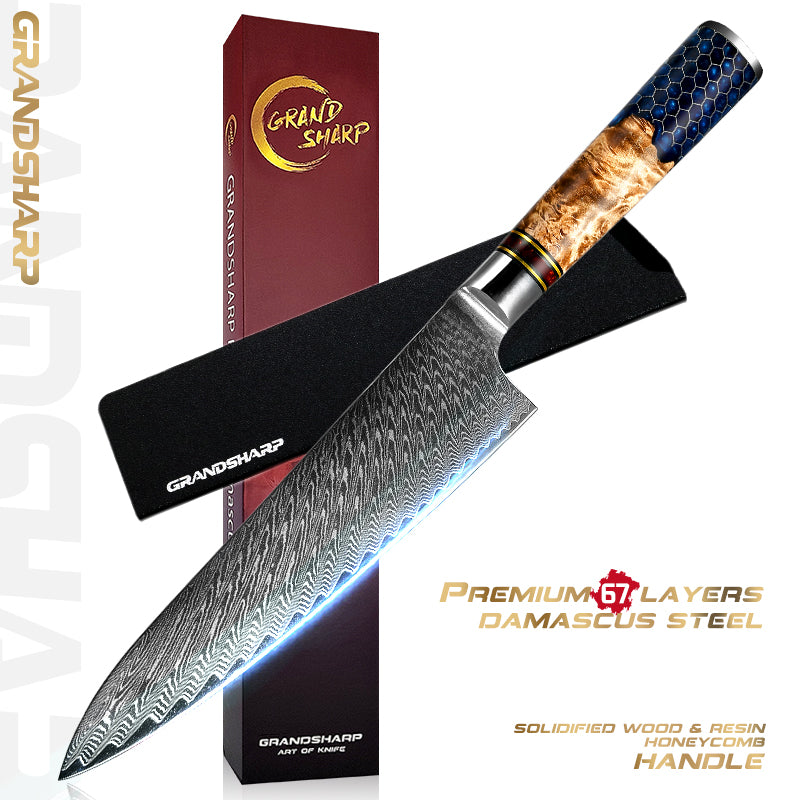 Damascus Kitchen Knives AUS- 10 Japanese Chef Knife Cleaver Paring Bread Utility Knife Cooking Tool with Gift Box