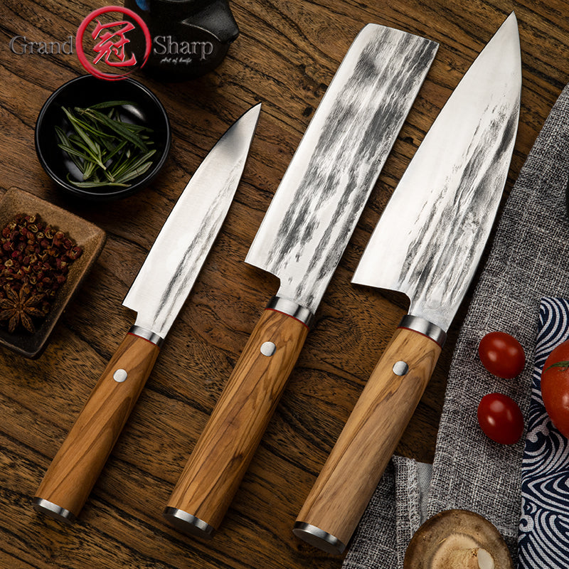 Professional Handmade Forged Kitchen Knife 5Cr15Mov High Carbon Steel Chef Nakiri Utility Knives Fish Meat Slicer with Olive Wood Handle