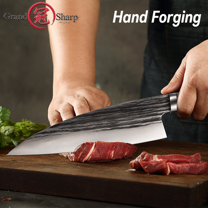 Professional Handmade Forged Kitchen Knife 5Cr15Mov High Carbon Steel Chef Nakiri Utility Knives Fish Meat Slicer with Olive Wood Handle
