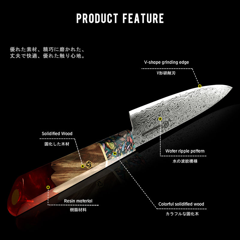 5.5 Inch Utility Knife Japanese Damascus AUS10 Steel Kitchen Knives Ultra Sharp Stainless Steel Chef Slicing Cutter