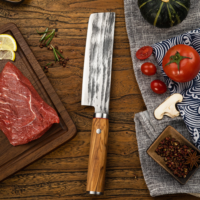 Professional Handmade Forged Kitchen Knife 5Cr15Mov High Carbon Steel Chef Nakiri Utility Knives Fish Meat Slicer with Olive Wood Handle