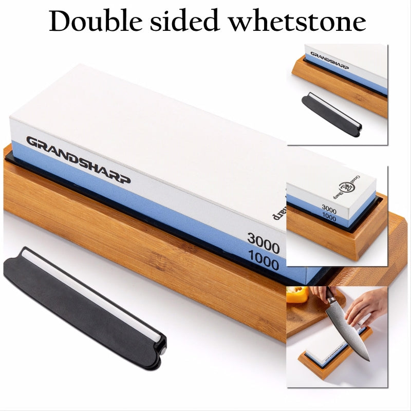 Sharpening Stone 1000 & 3000 Grit Double Sided Whetstone Set For Knives With Non-Slip Bamboo Base Free Angle Guide Corundum
