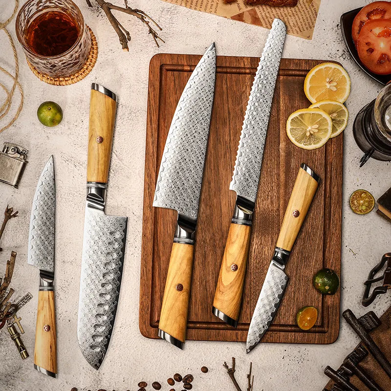 5 Pcs Japanese Damascus Steel Set Damascus AUS 10 Chef Knife Japanese Santoku Utility paring Chef Knife set