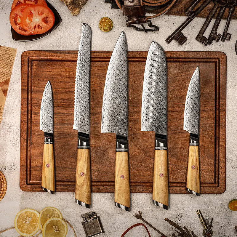 5 Pcs Japanese Damascus Steel Set Damascus AUS 10 Chef Knife Japanese Santoku Utility paring Chef Knife set