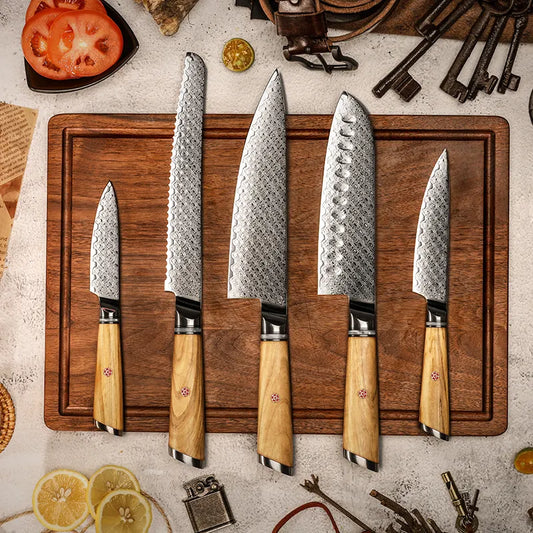 5 Pcs Japanese Damascus Steel Set Damascus AUS 10 Chef Knife Japanese Santoku Utility paring Chef Knife set