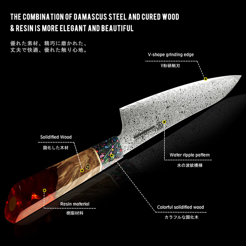 3Pcs Professional Knife Set Japanese AUS-10 Kitchen Chef Knife Damascus Stainless Steel Kiritsuke Utility Knives Meat Slicer Cooking Tools