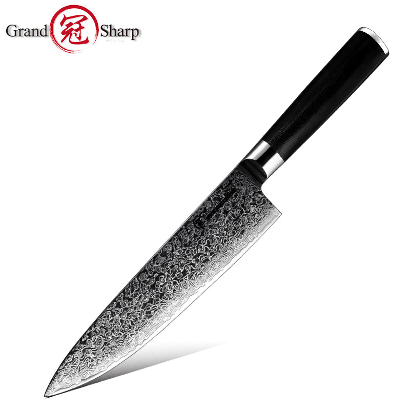 Grandsharp Chef Knife 8 inch AUS-10 Japanese Damascus Steel 67 Layers Japanese Kitchen Knives Kitchenware Gadgets tools G10 Handle