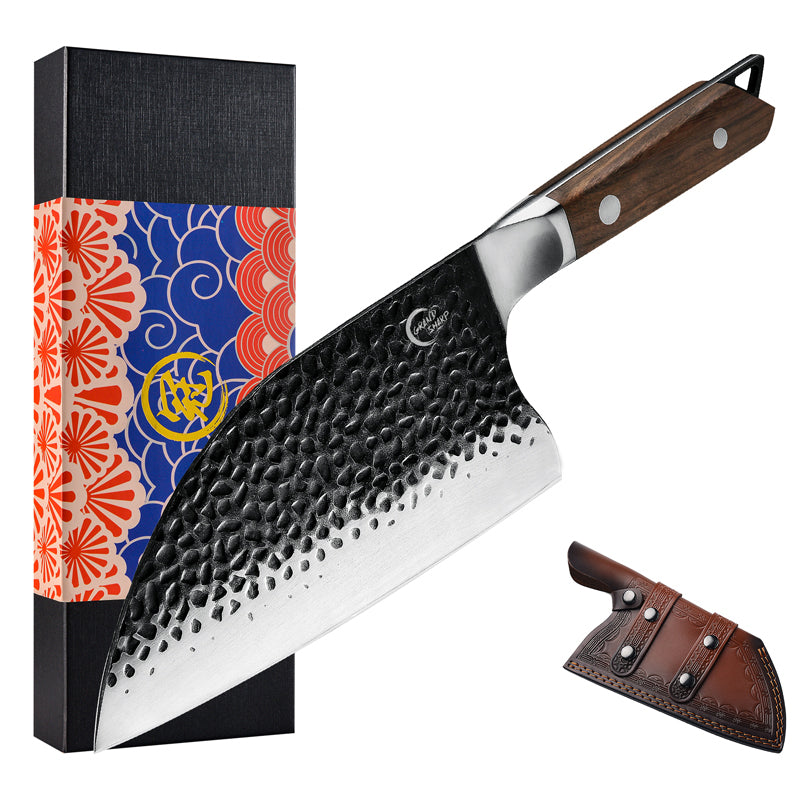 Meat Cleaver Knife, 8.7 inch Hump Big Kitchen Knife Handmade Forged Machete  7Cr17MoV Sharp Blade Chef Cleaver Butcher Hunting Viking Knife (Color 