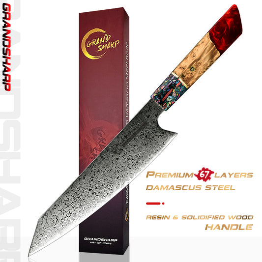 8 Inch Kiritsuke Knife 67 Layers AUS-10 Japanese Damascus Kitchen Chef Knife Kitchen Meat Fish Salmon Sashimi Sushi Knives