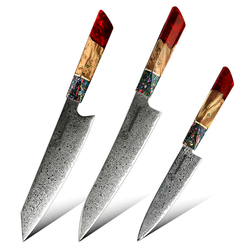 3Pcs Professional Knife Set Japanese AUS-10 Kitchen Chef Knife Damascus Stainless Steel Kiritsuke Utility Knives Meat Slicer Cooking Tools