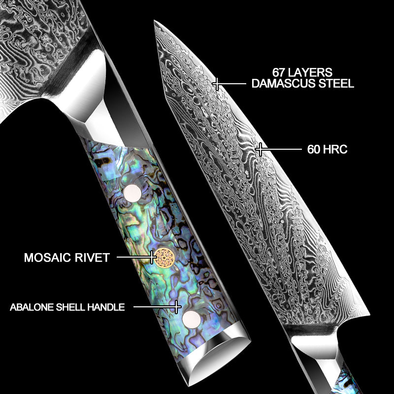 Damascus Steel Kitchen Knive Set AUS10 Chef Knife Kiritsuke Boning Utility Paring Knife Abalone Shell Handle