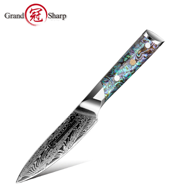 Grandsharp Abalone Handle Damascus Fruit Paring Knife