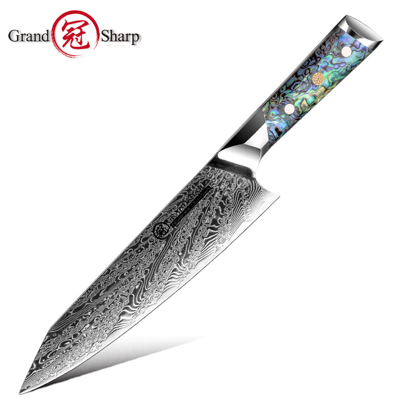 Grandsharp Abalone Handle Damascus Kiritsuke Chef Knife