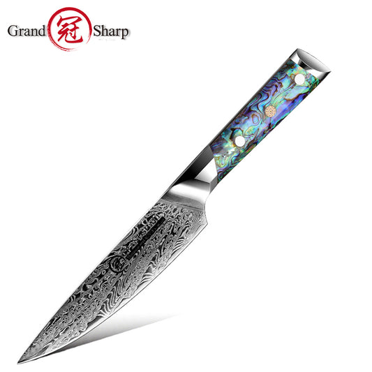 Grandsharp Abalone Handle Damascus Utility Knife