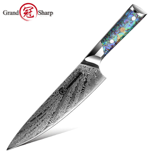 Grandsharp Abalone Handle Damascus Chef Knife