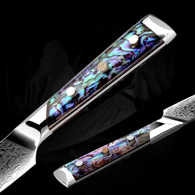 Grandsharp Abalone Shell Handle AUS10 Damascus Kitchen 5" Utility Knife