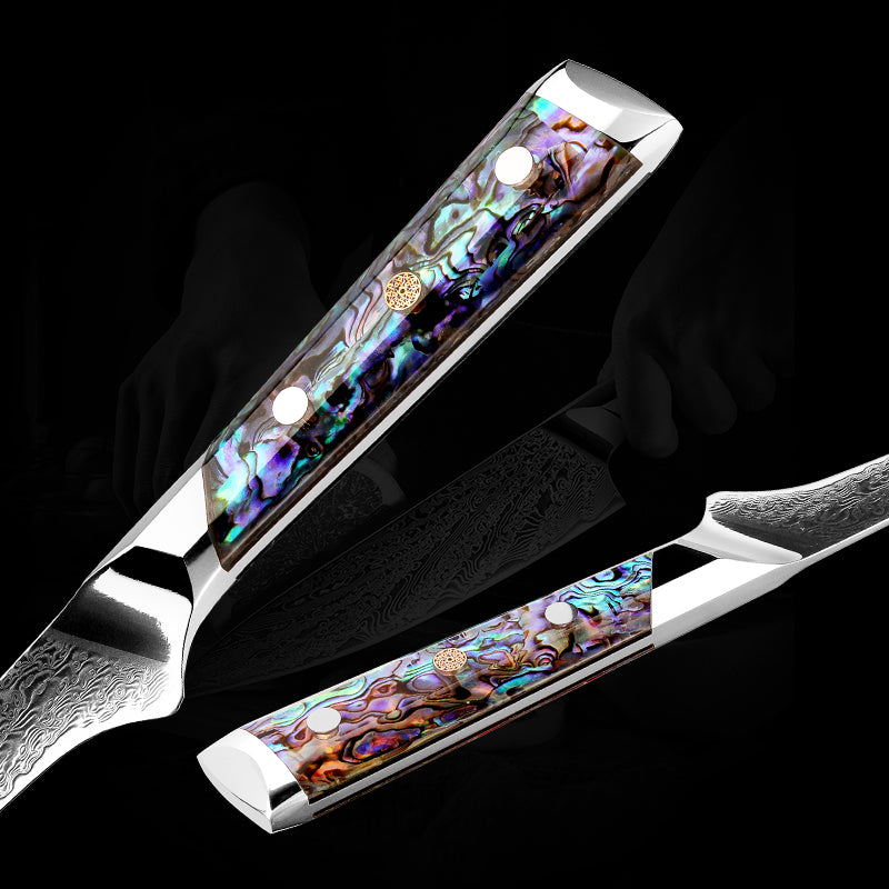 Grandsharp Abalone Shell Handle AUS10 Damascus Kitchen 5.5"Boning Knife