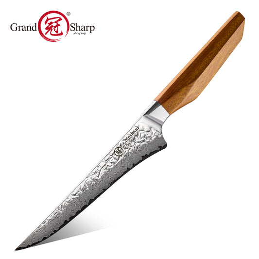 Grandsharp 67 Layers AUS-10 Damascus Boning Knife with Rose Wood Handle