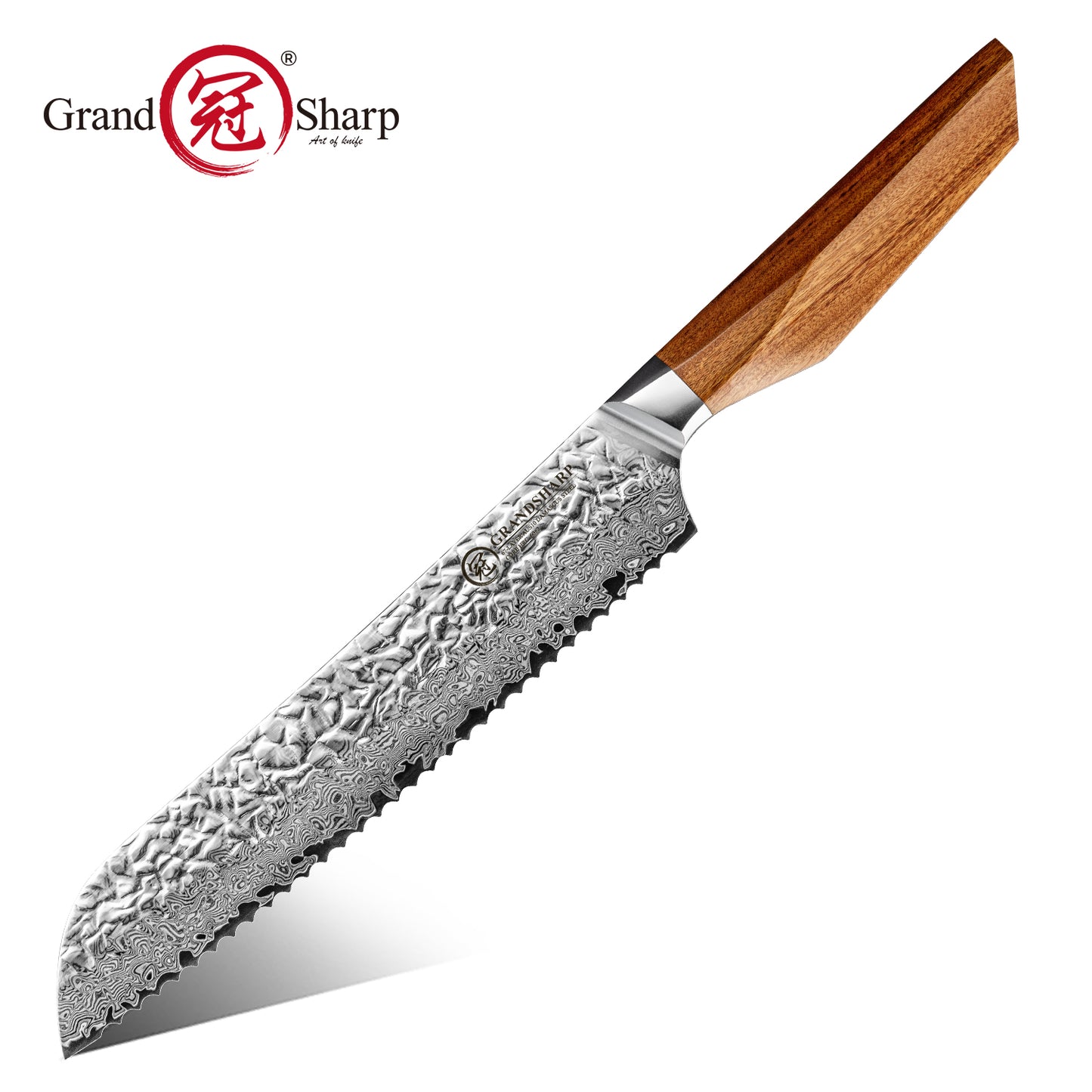 Grandsharp Custom Rose Wood Handle Damascus Bread Knife