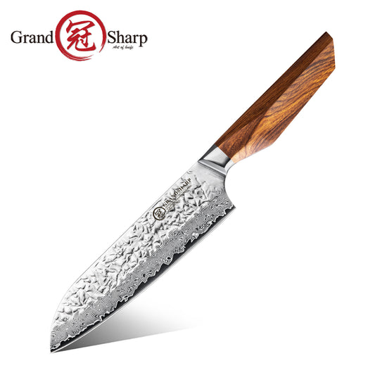 Grandsharp 67 Layers AUS-10 Damascus Santoku Knife with Rose Wood Handle