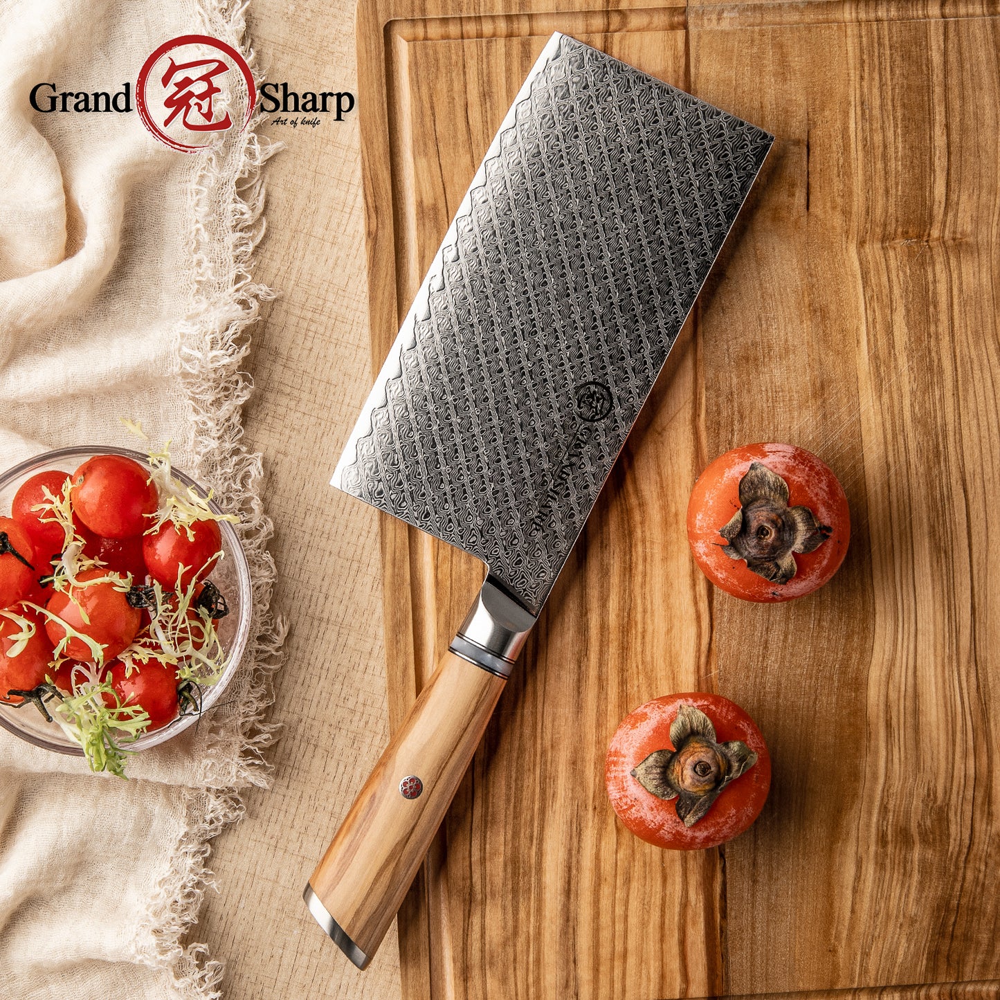 Grandsharp Kitchen 67 Layers Damascus Steel Cleaver Knife 7 Inch Premium Cleaver Cutting Knives with Resin & Olive Wood Handle