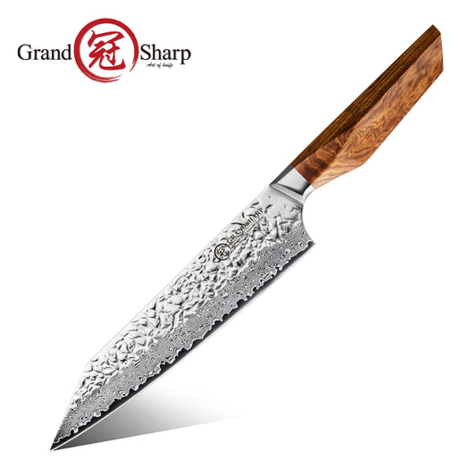 Grandsharp 67 Layers AUS-10 Damascus Kiritsuke Knife with Rose Wood Handle