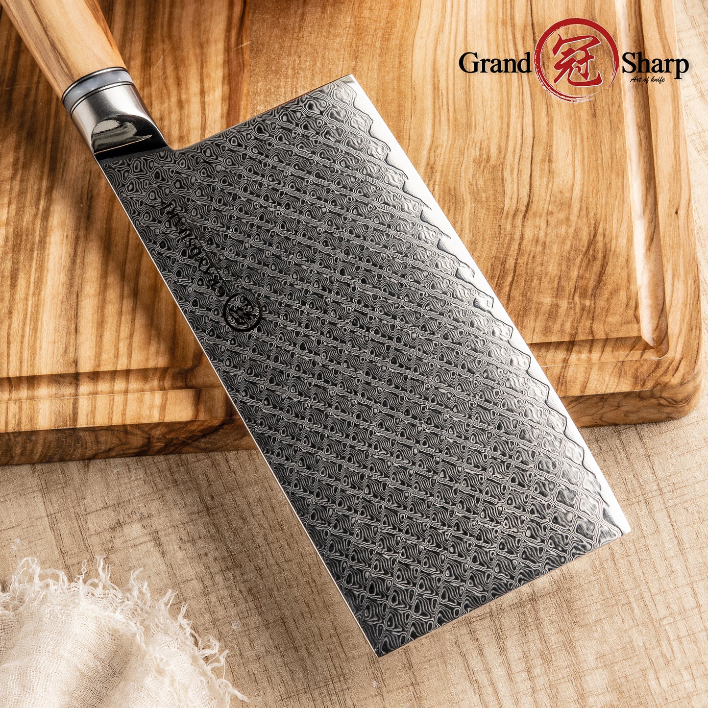 Grandsharp Kitchen 67 Layers Damascus Steel Cleaver Knife 7 Inch Premium Cleaver Cutting Knives with Resin & Olive Wood Handle