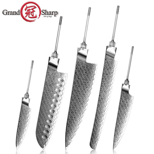 Professional DIY Damascus AUS-10 Steel Kitchen Knife Blank Blade Set Without Handle