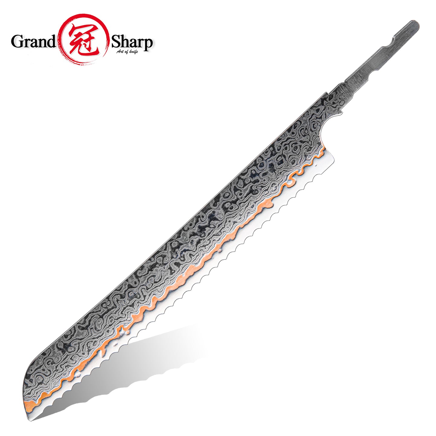 Grandsharp DIY Blank Knife Blade 55 Layers Copper Damascus Steel Kitchen Chef Knife Blade Set No Handle Knives Blank Blade