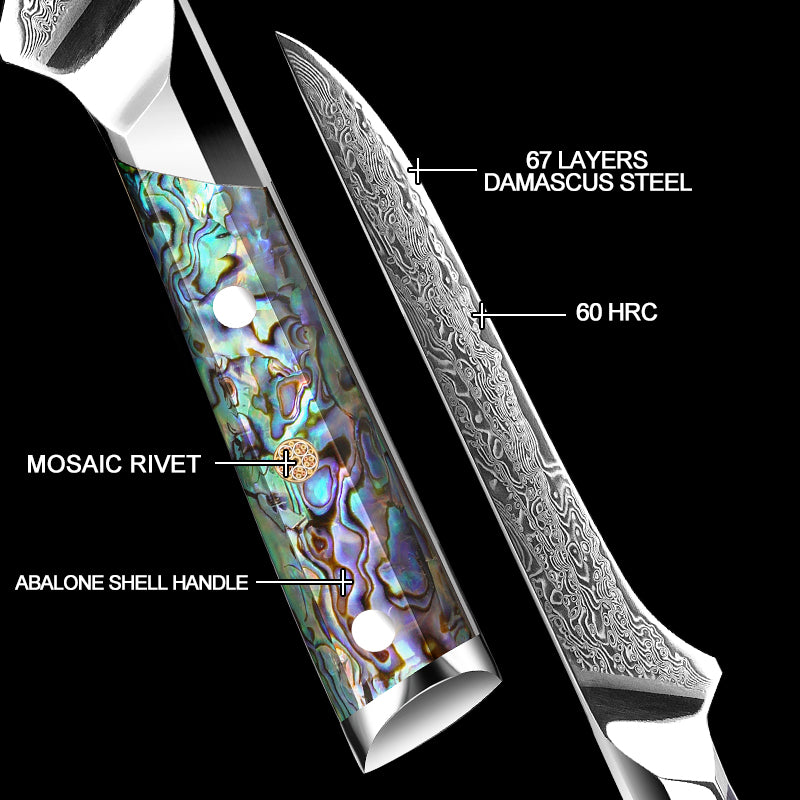 Grandsharp Abalone Shell Handle AUS10 Damascus Kitchen 5.5"Boning Knife