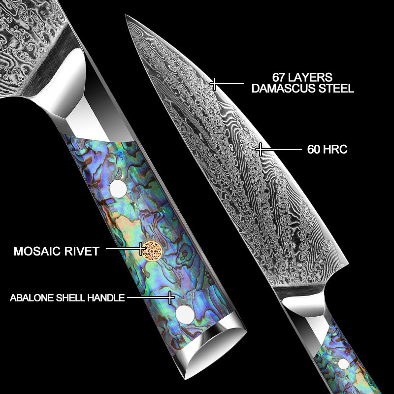 Grandsharp Abalone Shell Handle AUS10 Damascus Pro Kitchen Chef Knife