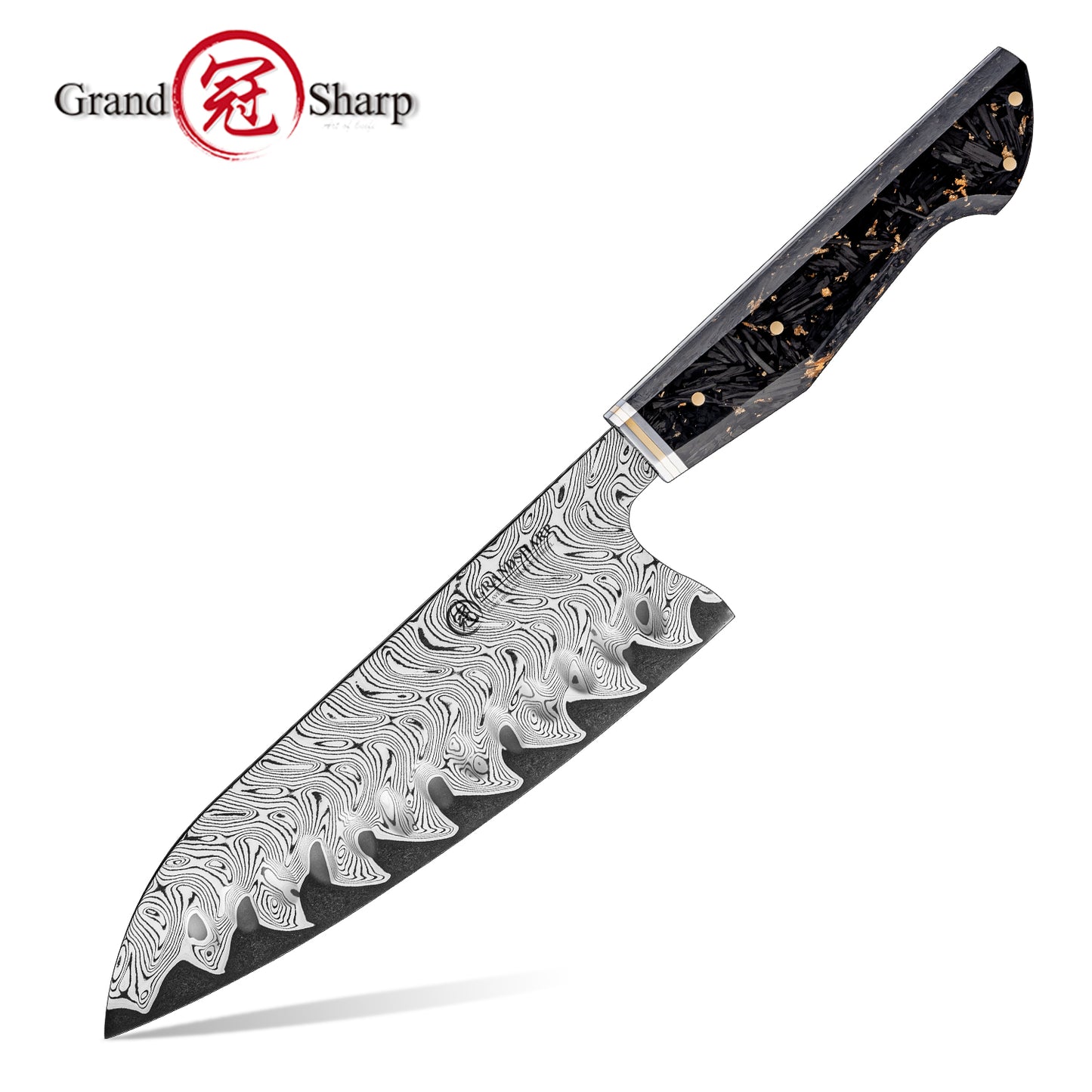 Grandsharp AUS-10 Damascus New Blade Technique Professional Kitchen Knife