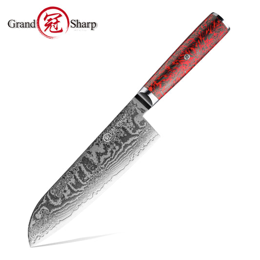 Grandsharp S35VN Damascus Santoku Knife