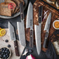 Grandsharp Damascus Kitchen Knife Set Chef Kiritsuke Santoku Nakiri Utility Knife with Ebony Handle