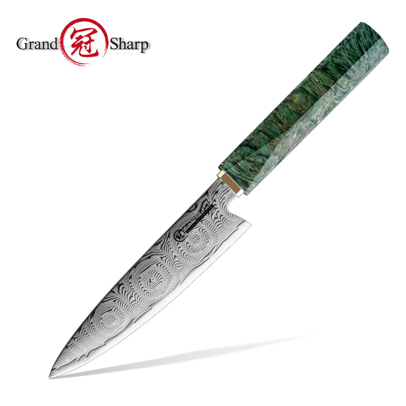 Grandsharp Green Handle Damascus Utility Petty Knife