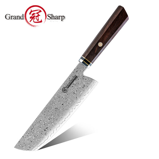Grandsharp Handmade Damascus Nakiri Knife with Ebony Handle