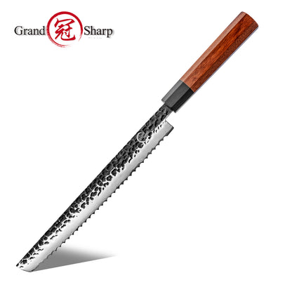 Grandsharp 10'' Bread Kitchen Knife AUS10 Steel Kitchen Chef Bread Knife Bread Cutting Knife with Mkuruti Wood Handle