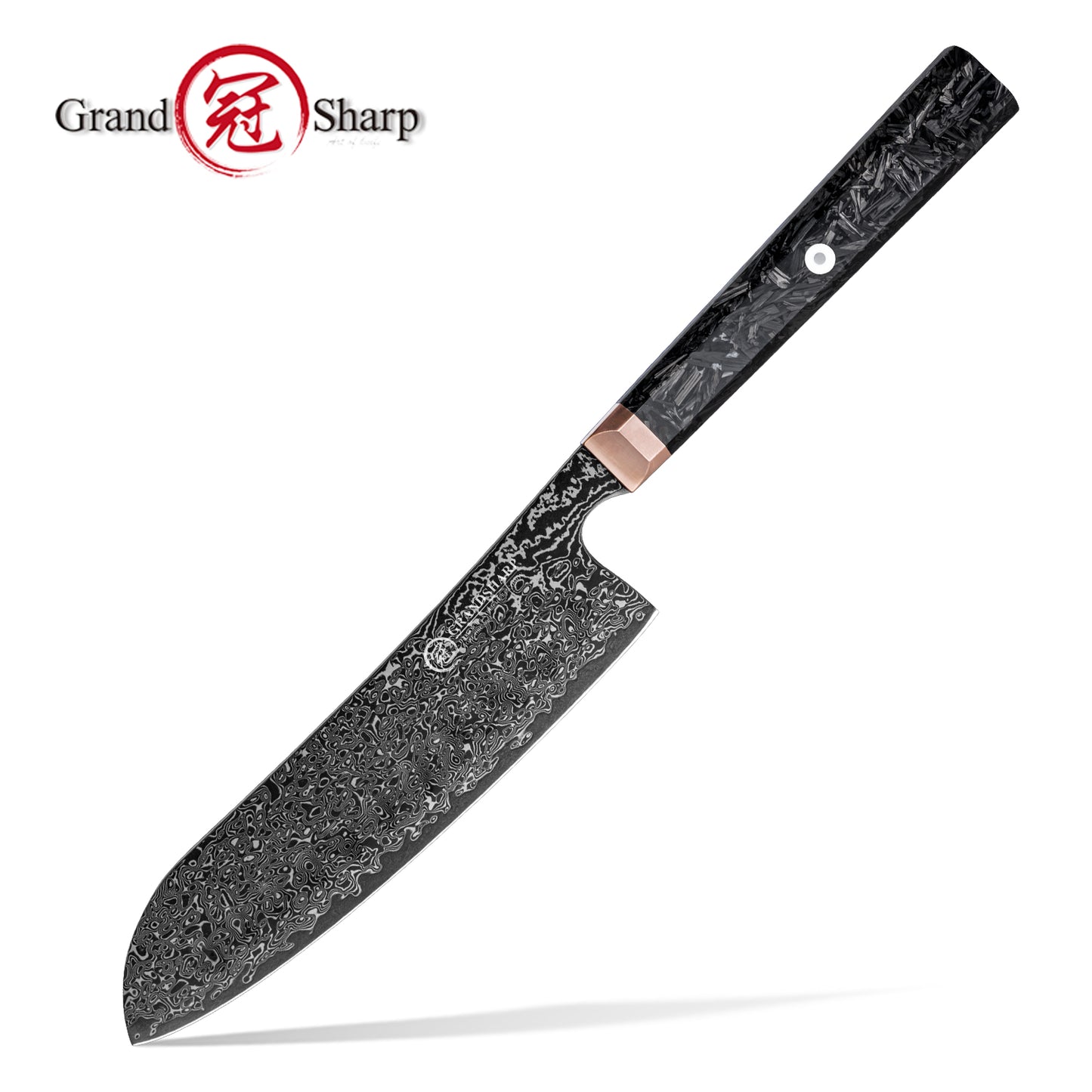 Grandsharp Black Damascus Santoku Knife