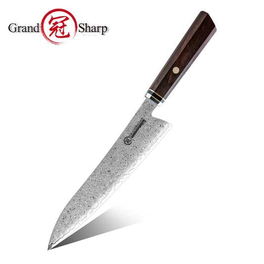 Grandsharp Handmade Damascus Gyuto Chef Knife with Ebony Handle