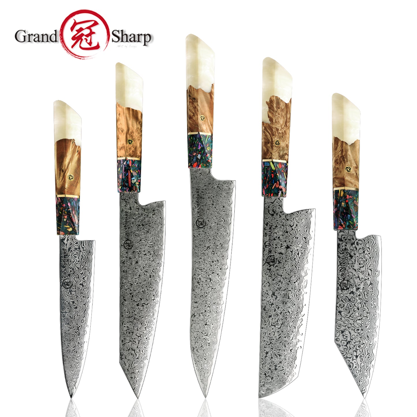 Grandsharp 10Cr15CoMoV Damascus Kitchen Knife Collection