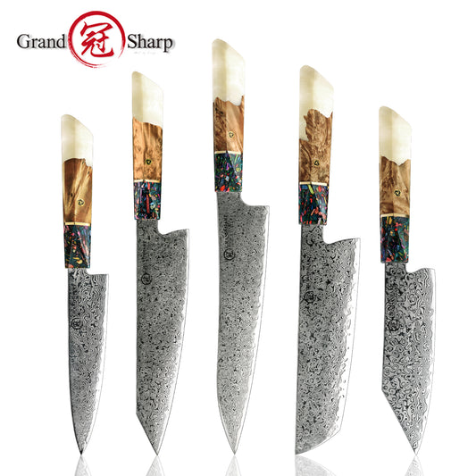 Grandsharp 10Cr15CoMoV Damascus Kitchen Knife Collection