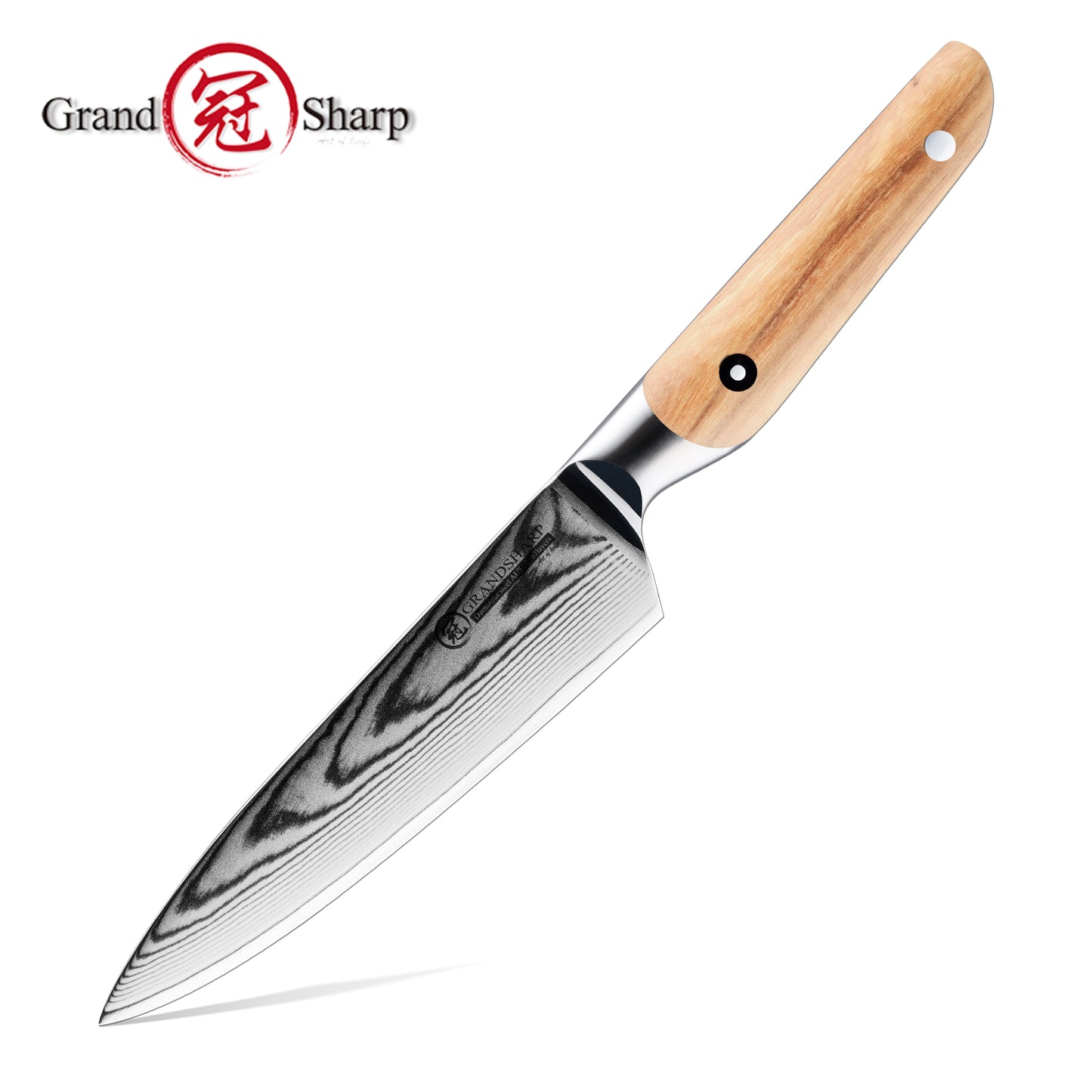 Grandsharp Olive Wood Handle Damascus Utility Knife