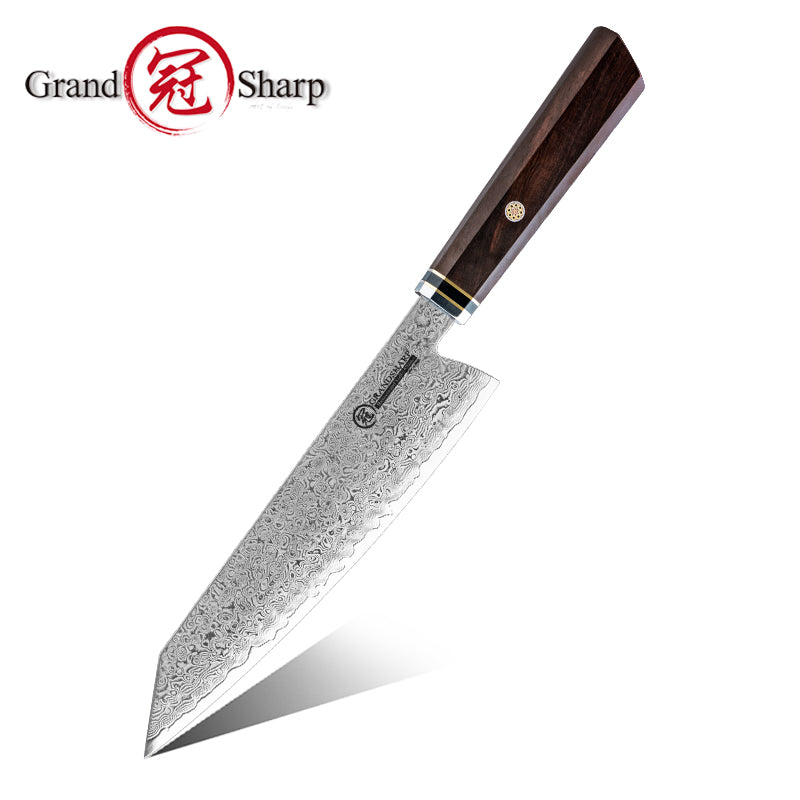 Grandsharp Ebony Handle 10Cr15CoMoV Damascus Kiritsuke Knife