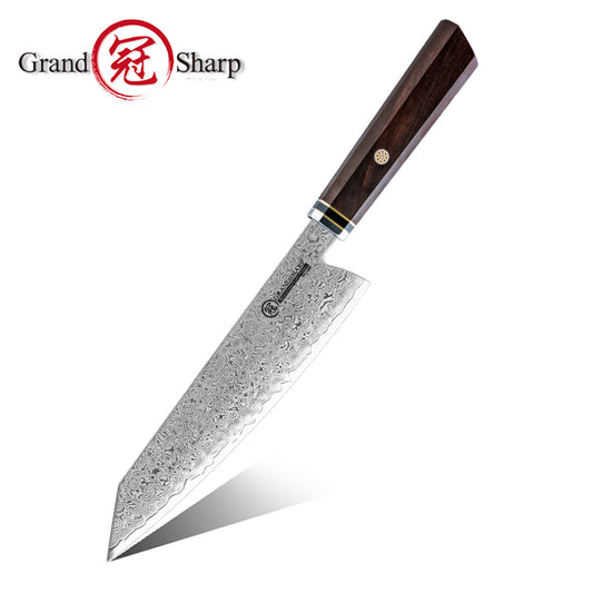 Grandsharp Handmade Damascus Kiritsuke Chef Knife with Ebony Handle