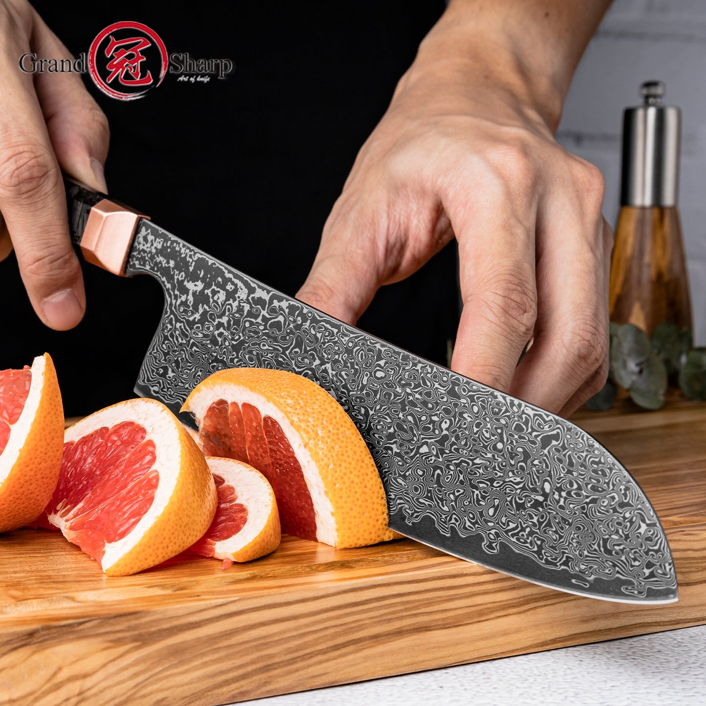 Grandsharp 7 Inch 67 Layers Damascus Steel Kitchen Santoku Knife Japanese Black Kitchen Chef Santoku Knife Carbon Fiber Handle